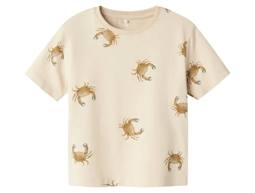 beige T-shirt fra Name It med brunligt krabbeprint 13241249 peyote